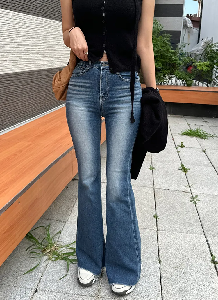 ハイウエストウォッシュフレアデニムパンツ | yefit | 詳細画像1