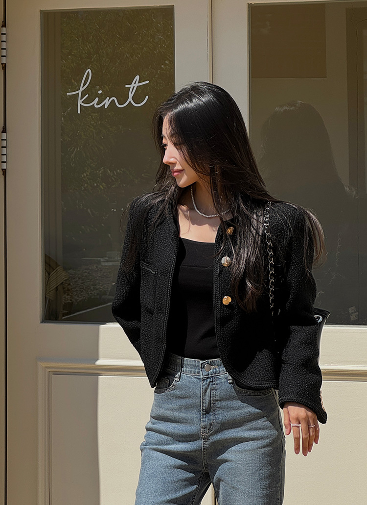 ウール混ゴールドボタンツイードジャケット | レディースファッション