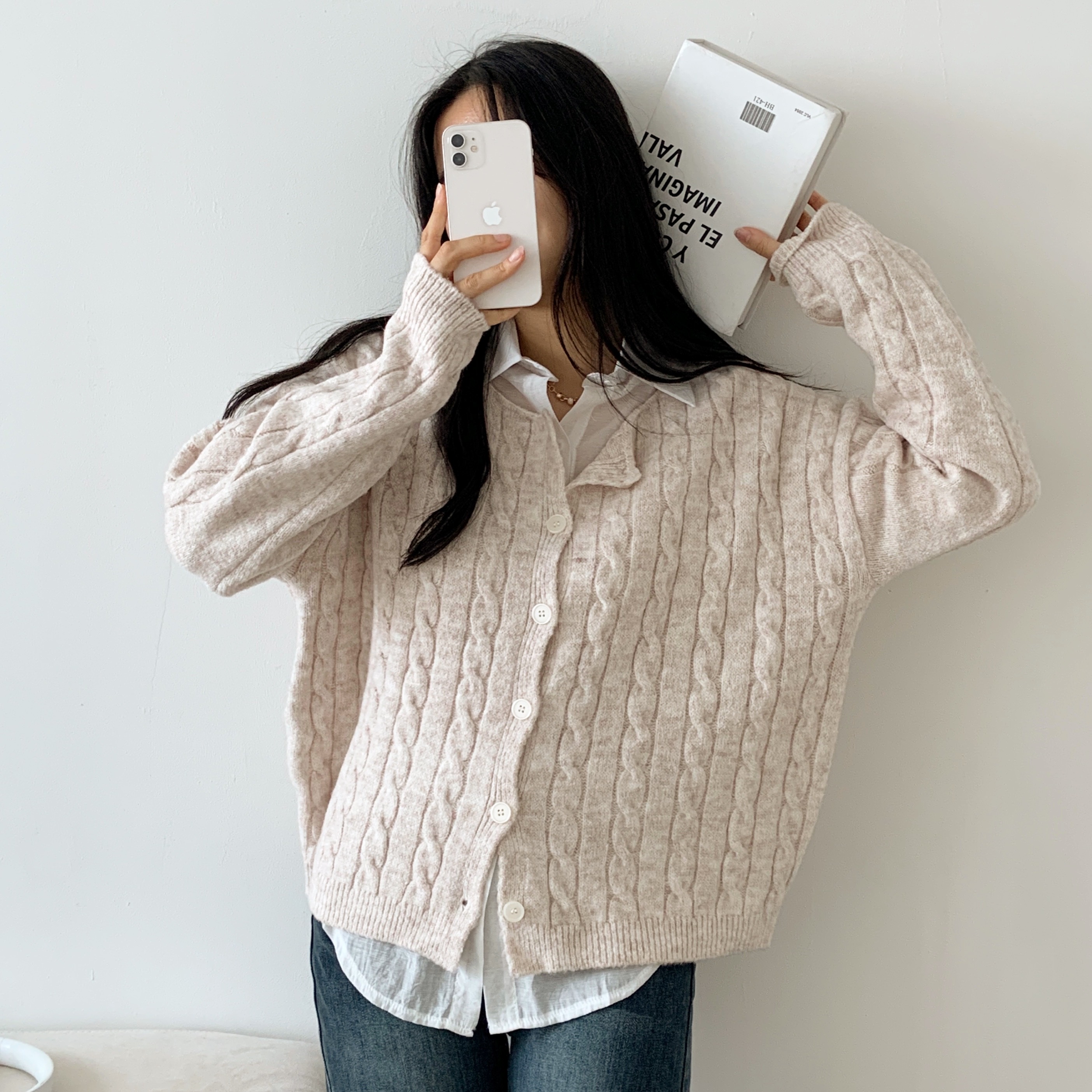 ラウンドネックルーズケーブルニットカーディガン | 詳細画像2