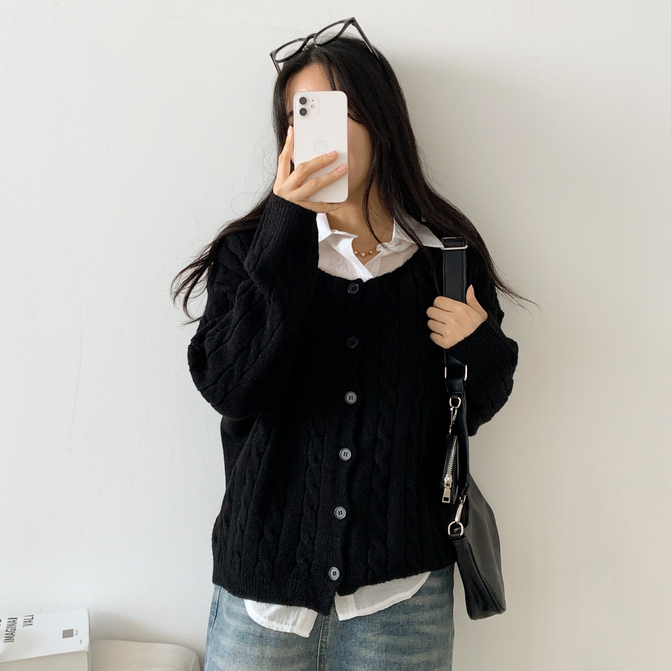 ラウンドネックルーズケーブルニットカーディガン | 詳細画像3