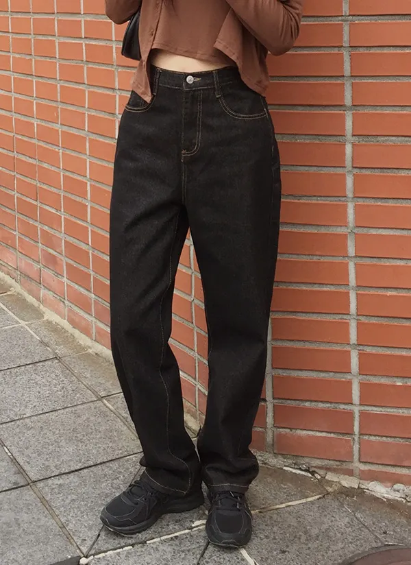 ルーズステッチブラックデニムパンツ | レディースファッション通販 