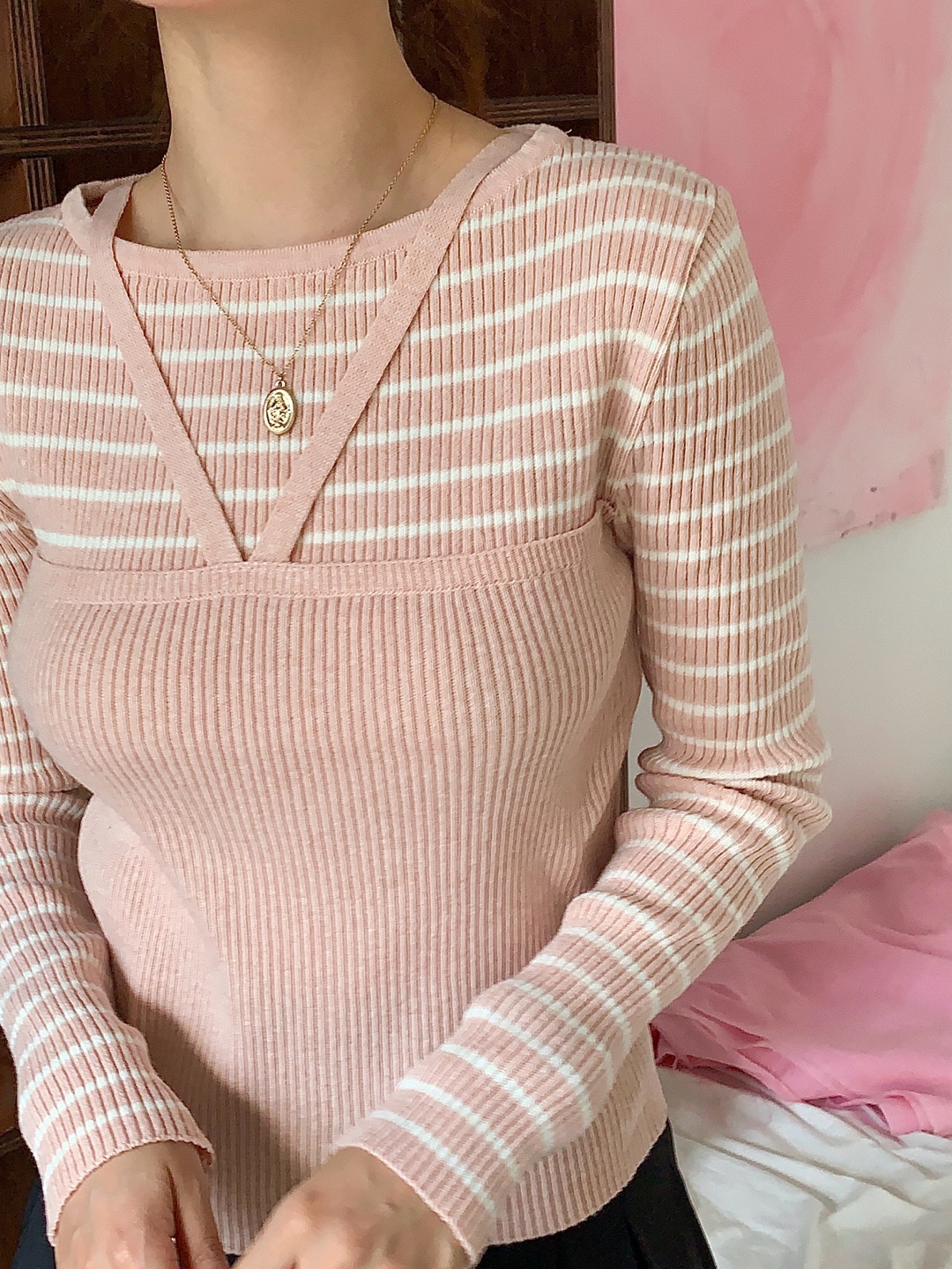 ホルタービスチェレイヤード風ボーダーリブニット | 詳細画像4