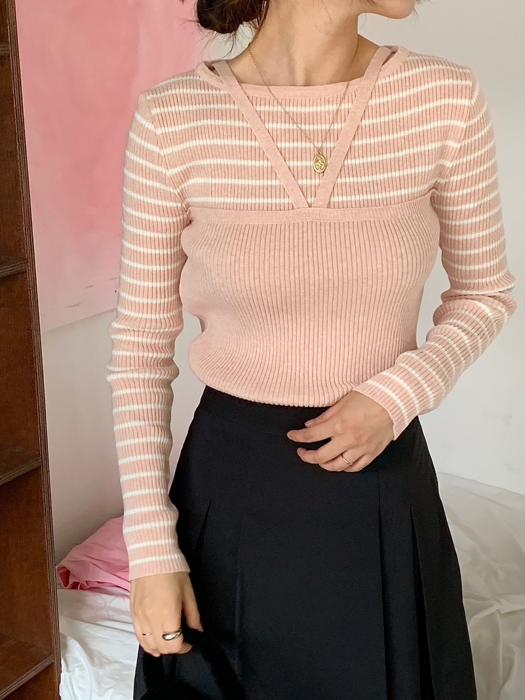 ホルタービスチェレイヤード風ボーダーリブニット | 詳細画像7