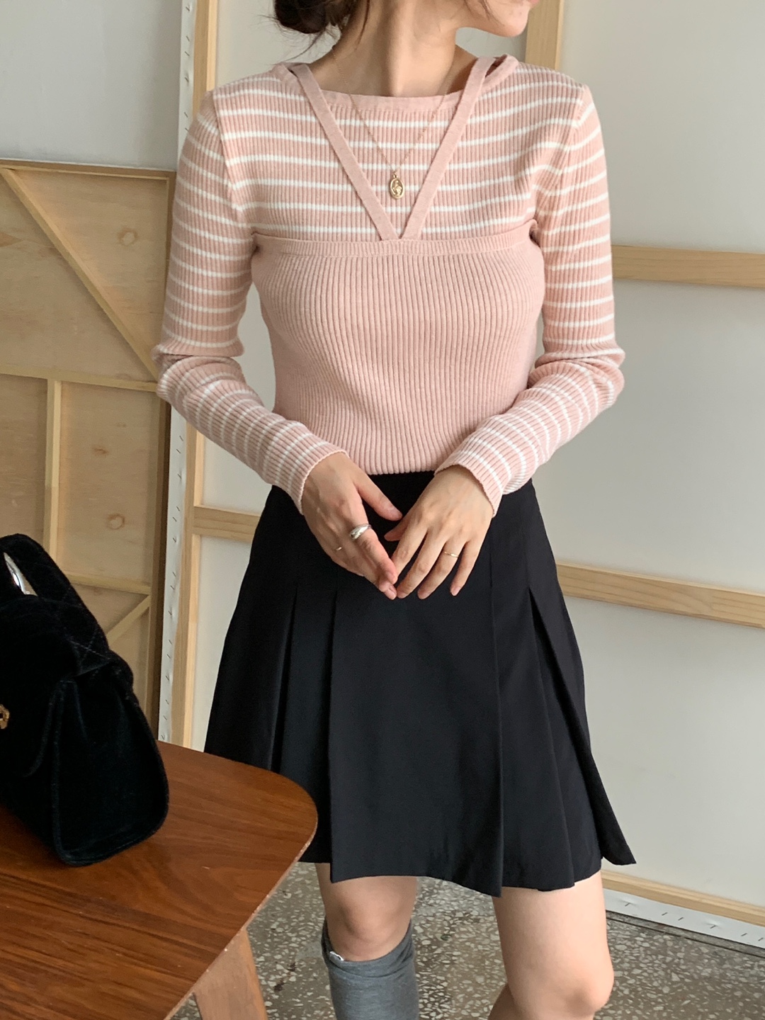 ホルタービスチェレイヤード風ボーダーリブニット | 詳細画像9