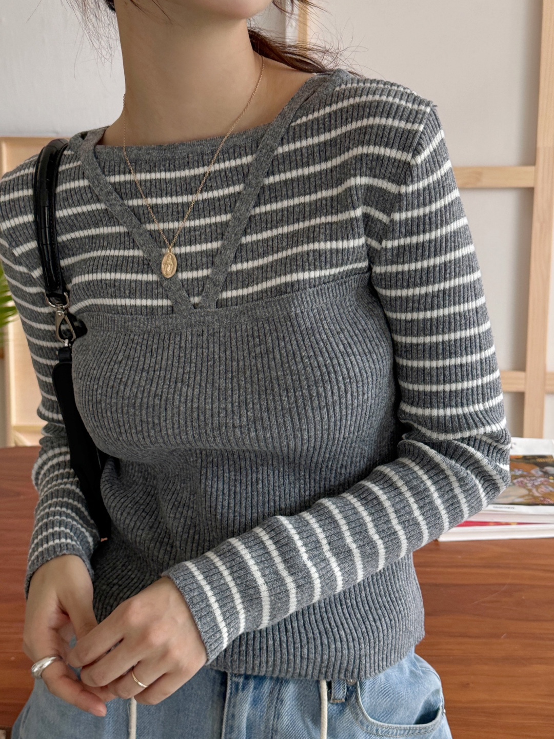 ホルタービスチェレイヤード風ボーダーリブニット | 詳細画像13