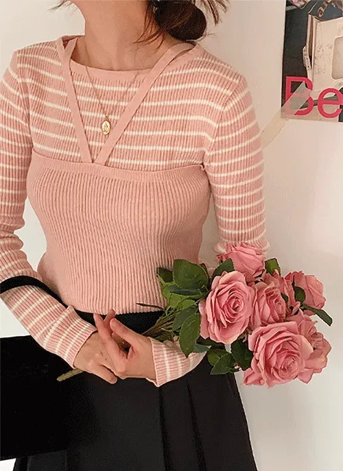 ホルタービスチェレイヤード風ボーダーリブニット | 詳細画像1