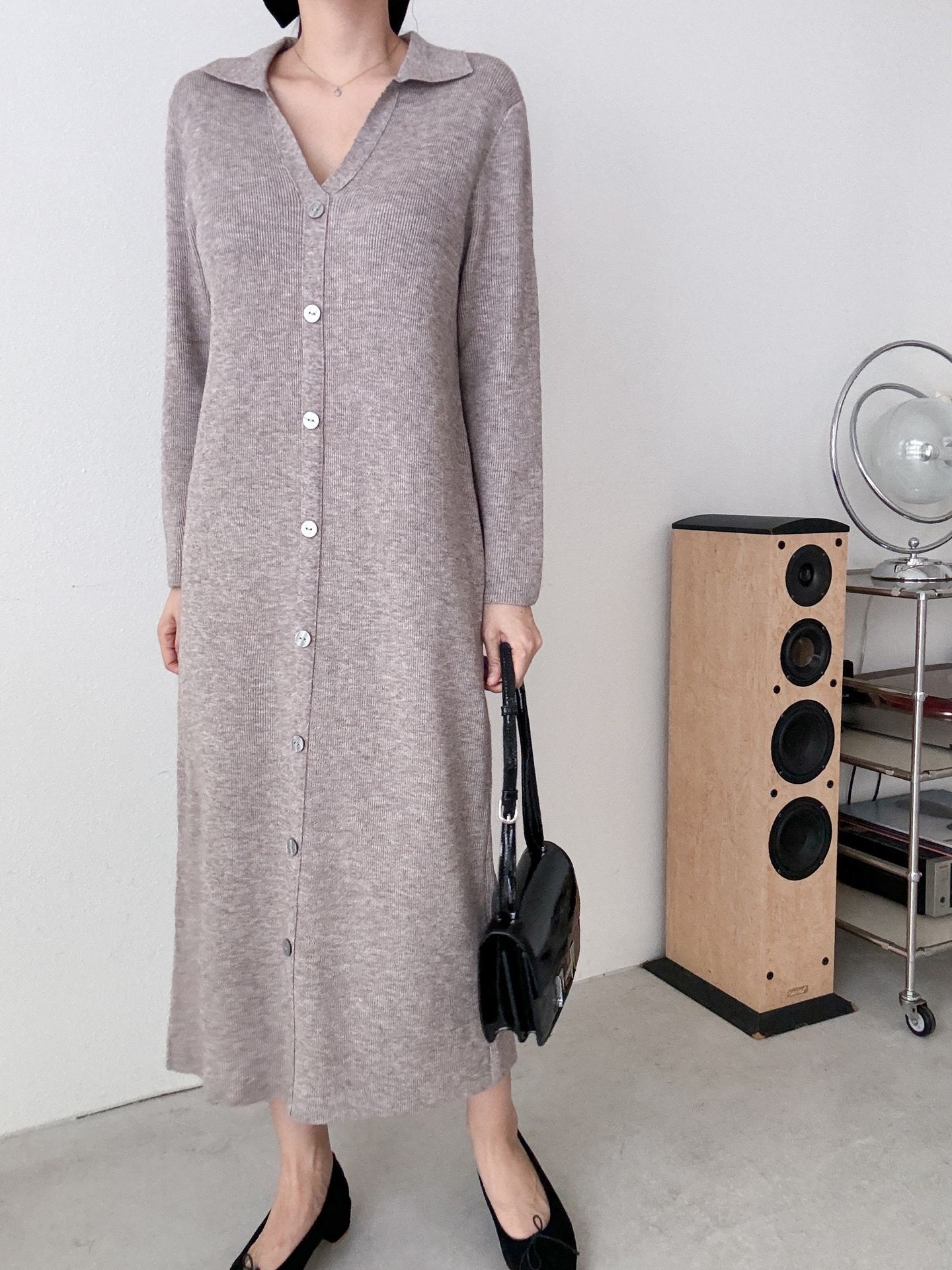 カラーVネックボタンリブニットワンピース | 詳細画像2