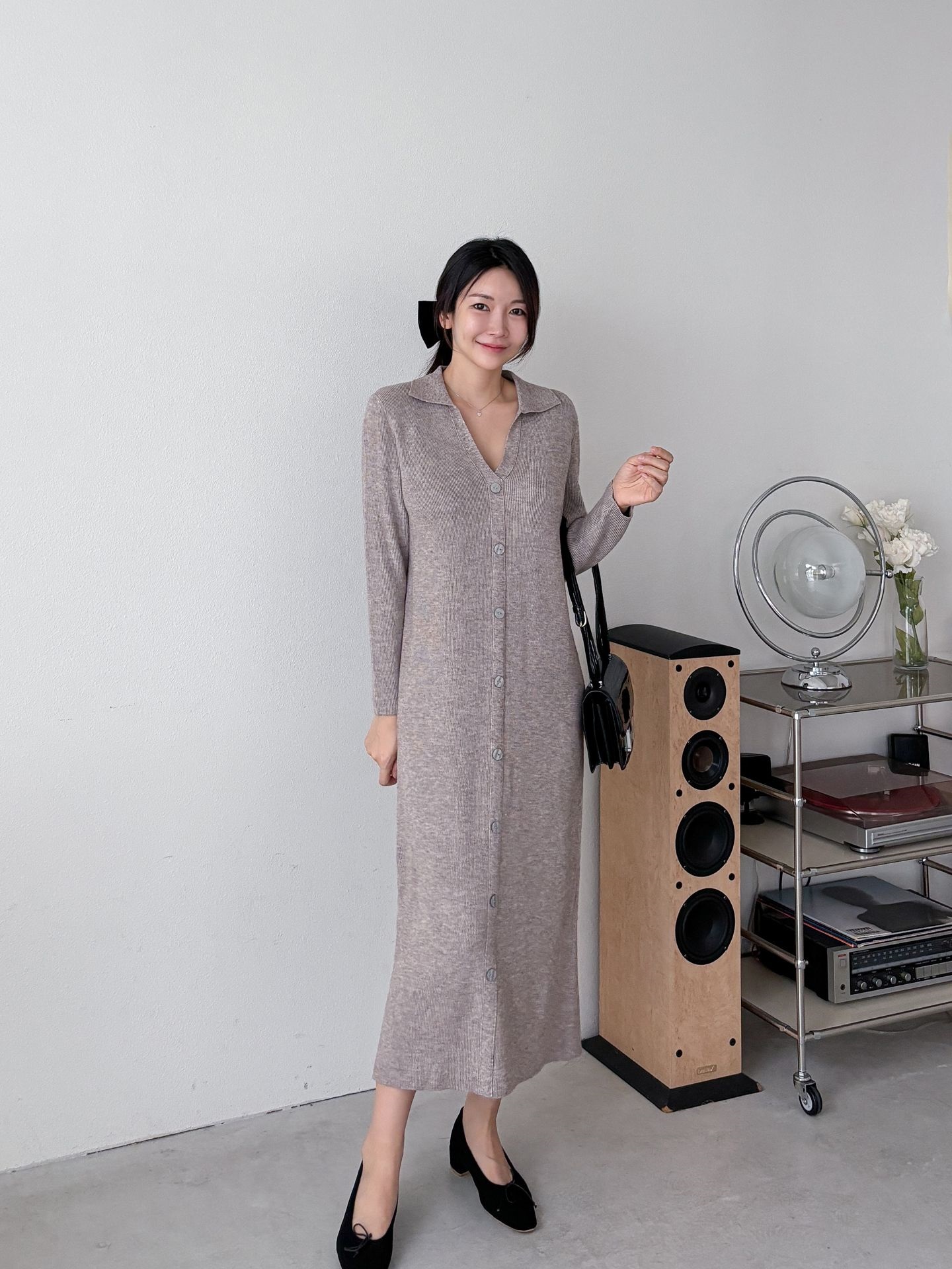 カラーVネックボタンリブニットワンピース | 詳細画像5