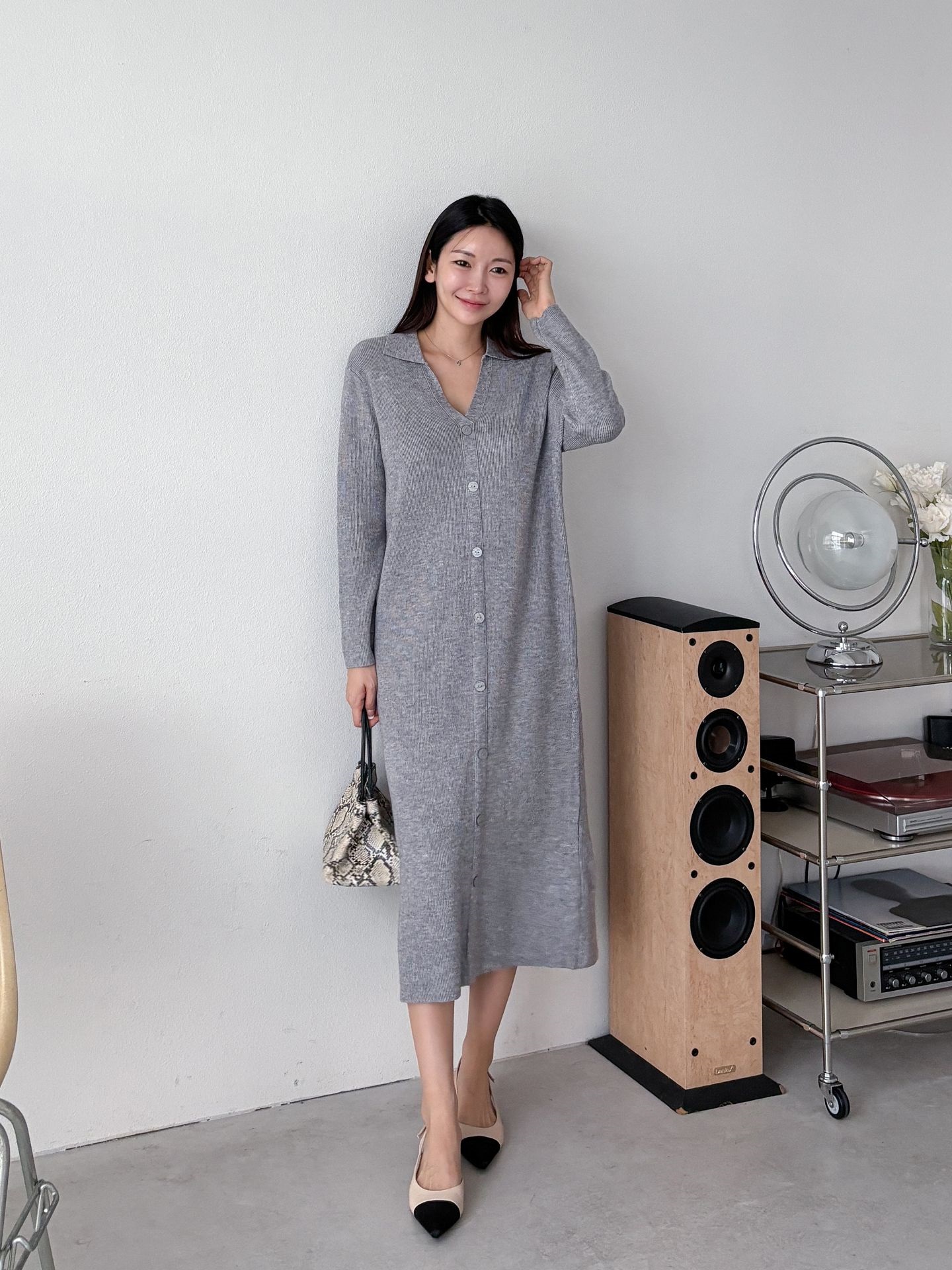 カラーVネックボタンリブニットワンピース | 詳細画像7