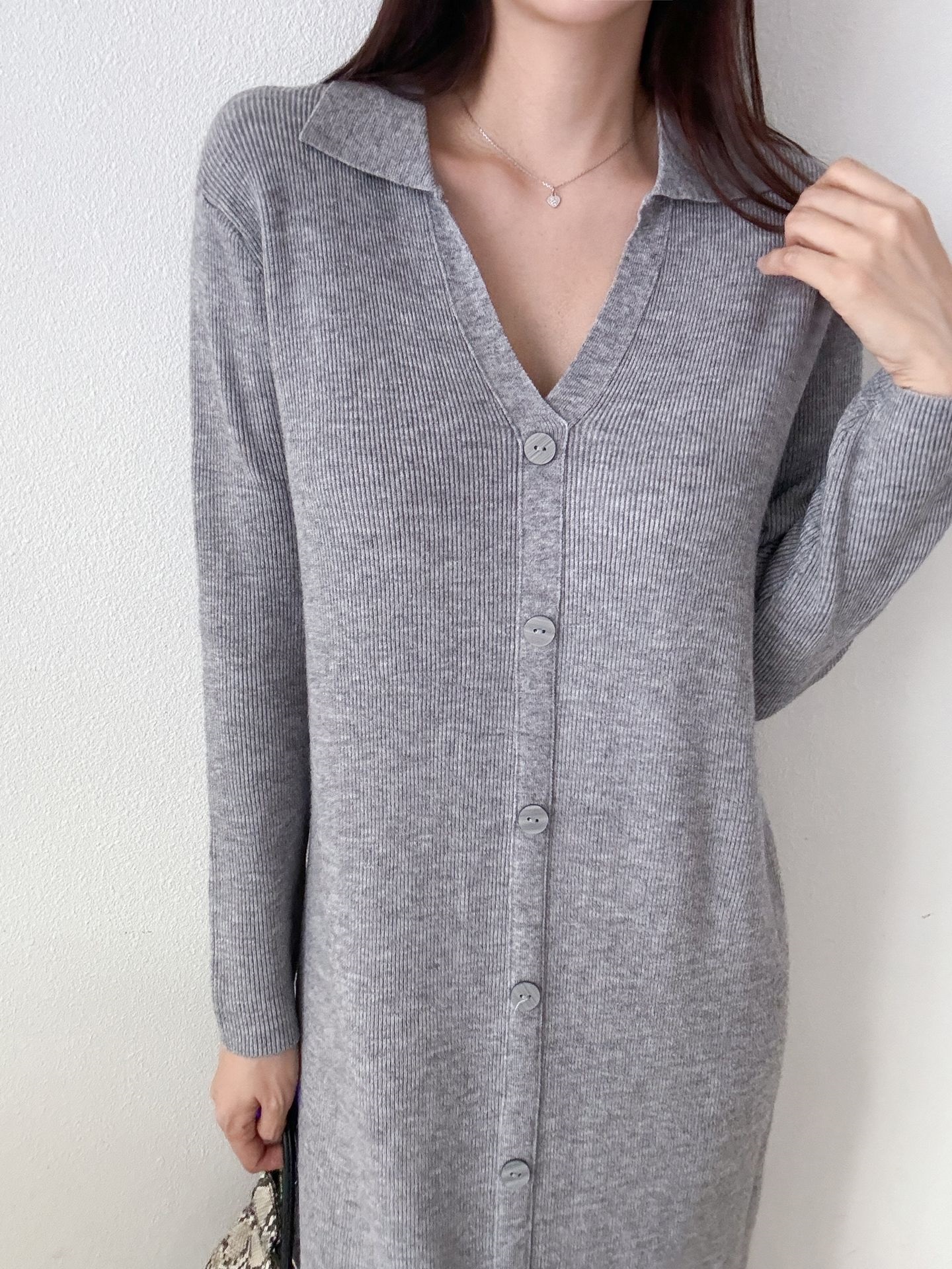 カラーVネックボタンリブニットワンピース | 詳細画像19