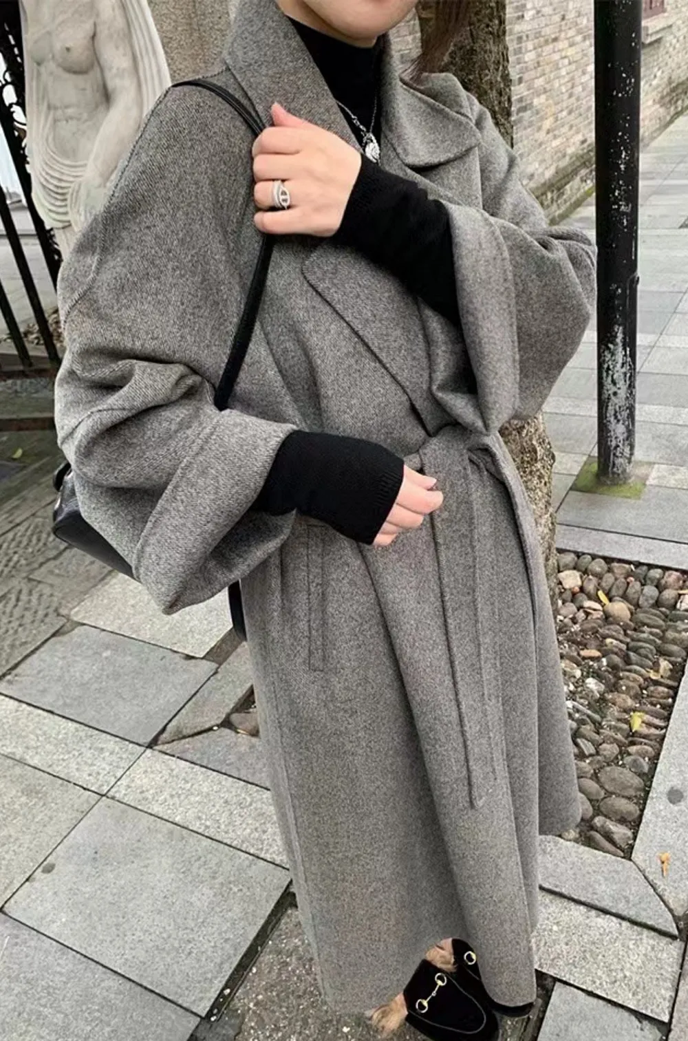 ストラップ付ウールオープンロングコート | 詳細画像1