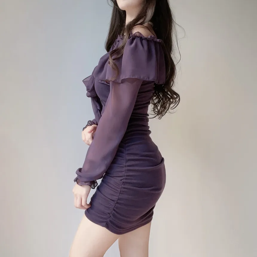 シフォンフリルリボンオフショルスリムミニワンピース | mirangmirang | 詳細画像15