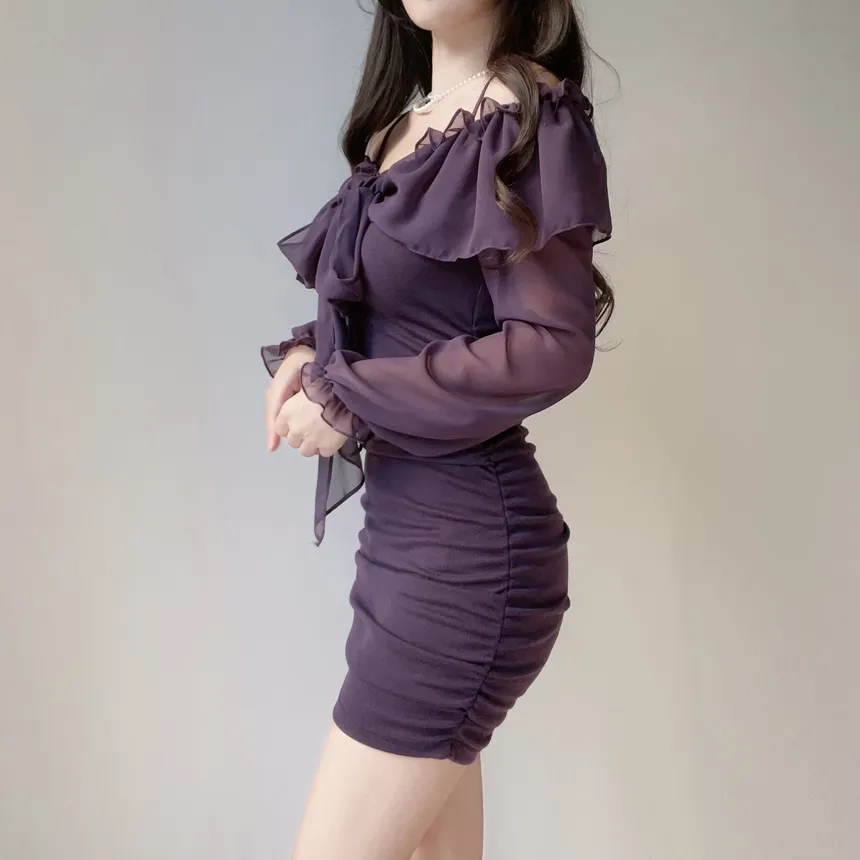 シフォンフリルリボンオフショルスリムミニワンピース | mirangmirang | 詳細画像16