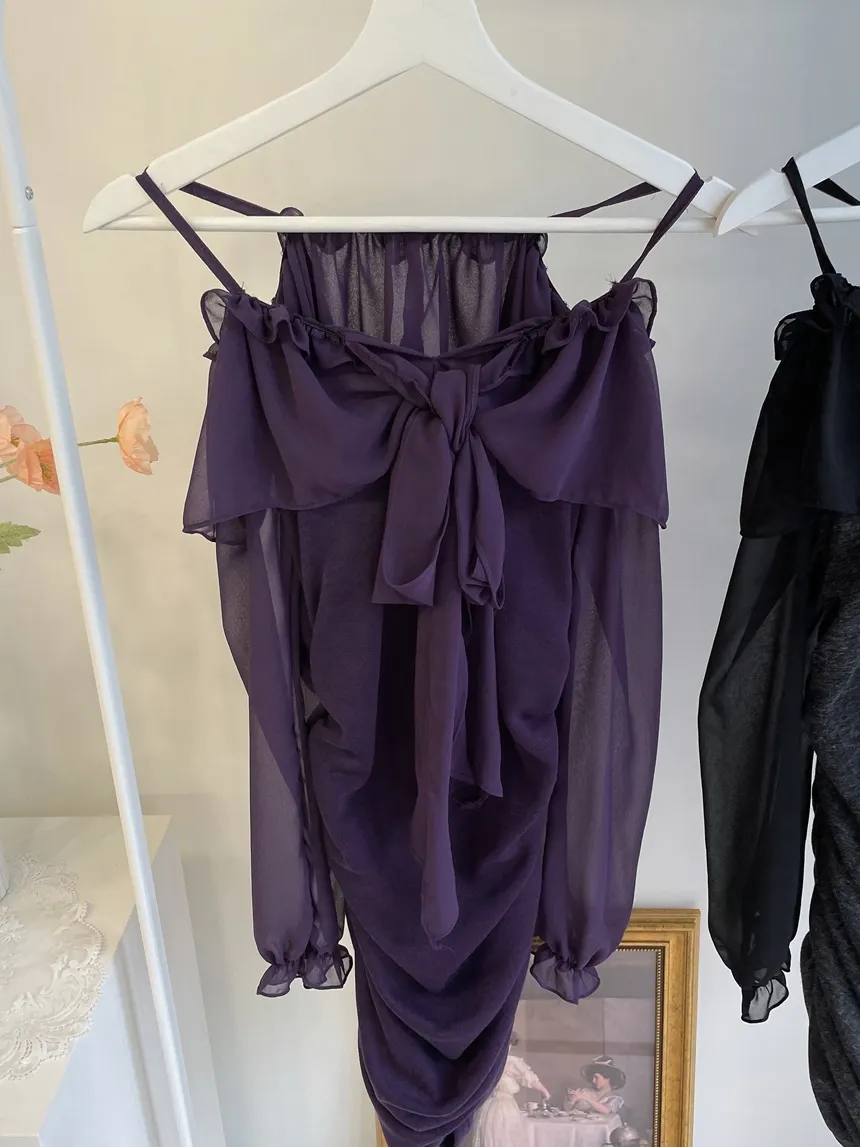 シフォンフリルリボンオフショルスリムミニワンピース | mirangmirang | 詳細画像20