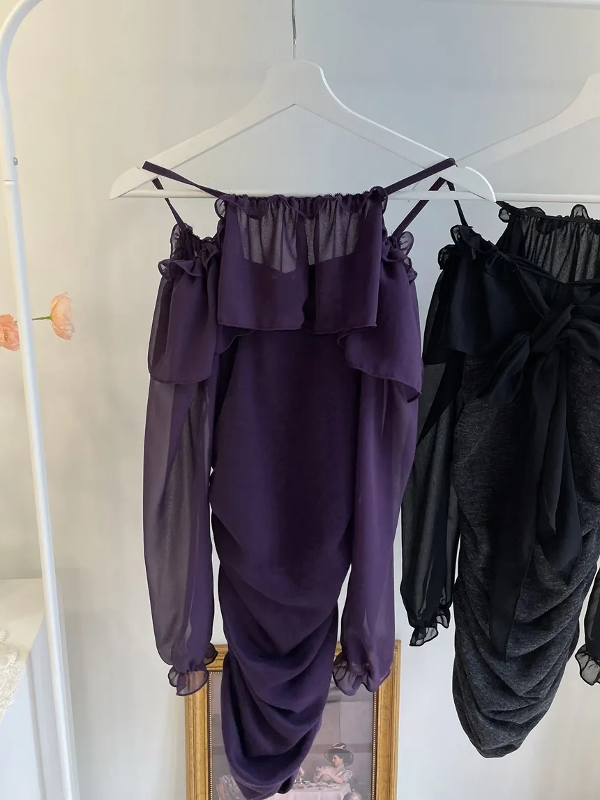 シフォンフリルリボンオフショルスリムミニワンピース | mirangmirang | 詳細画像21