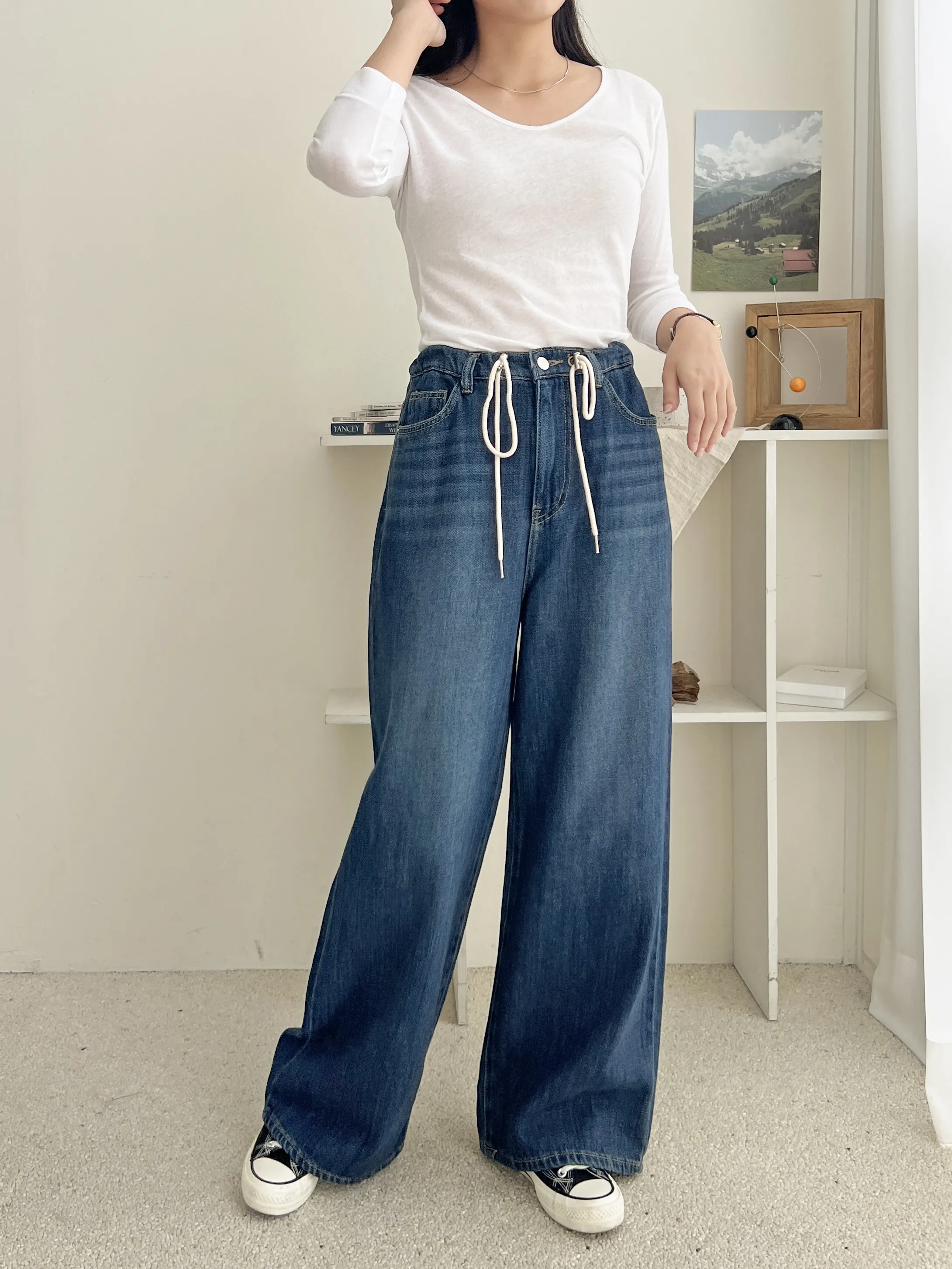 ホワイトドローコードワイドデニムパンツ | 詳細画像1