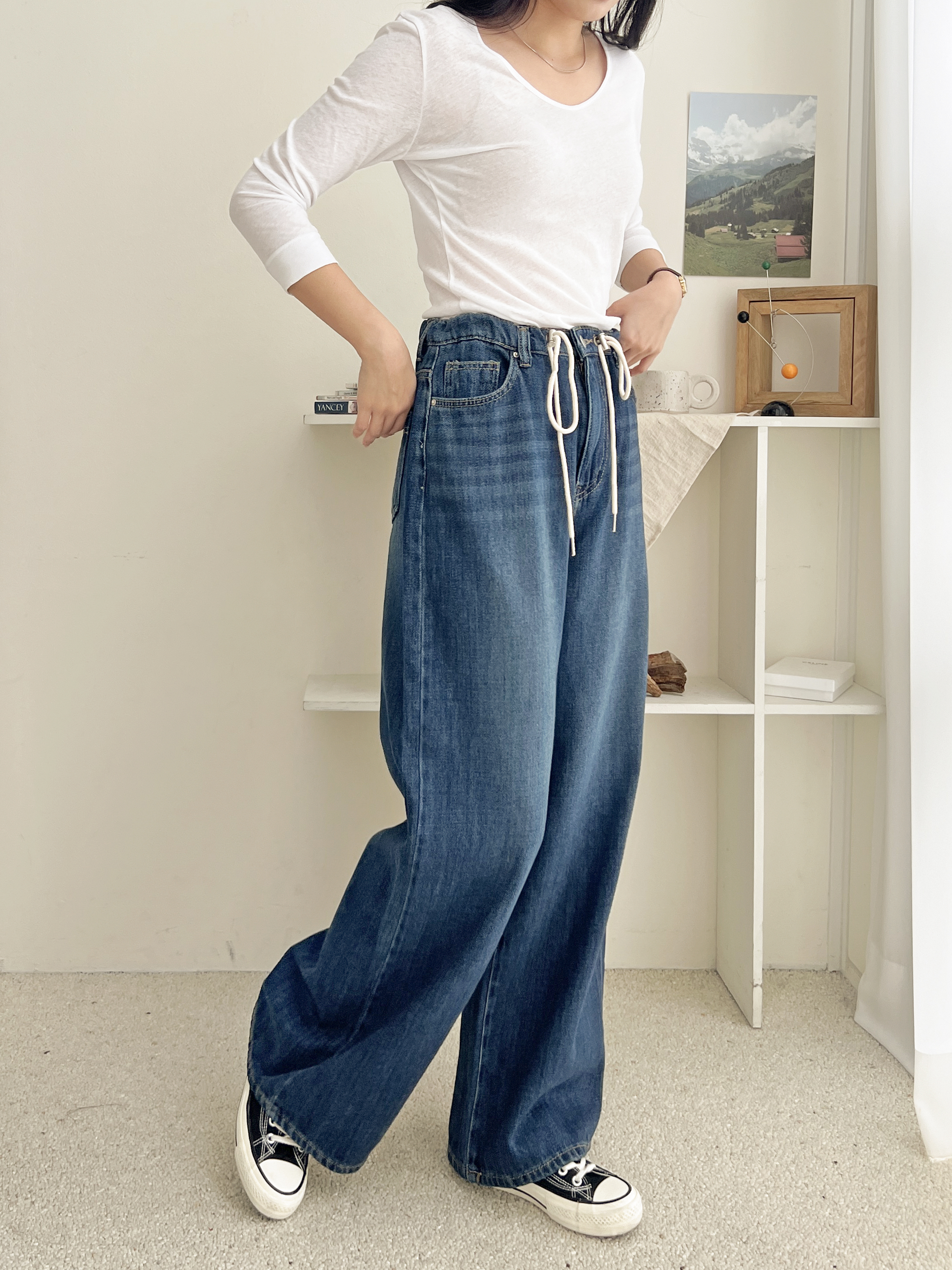 ホワイトドローコードワイドデニムパンツ | 詳細画像4