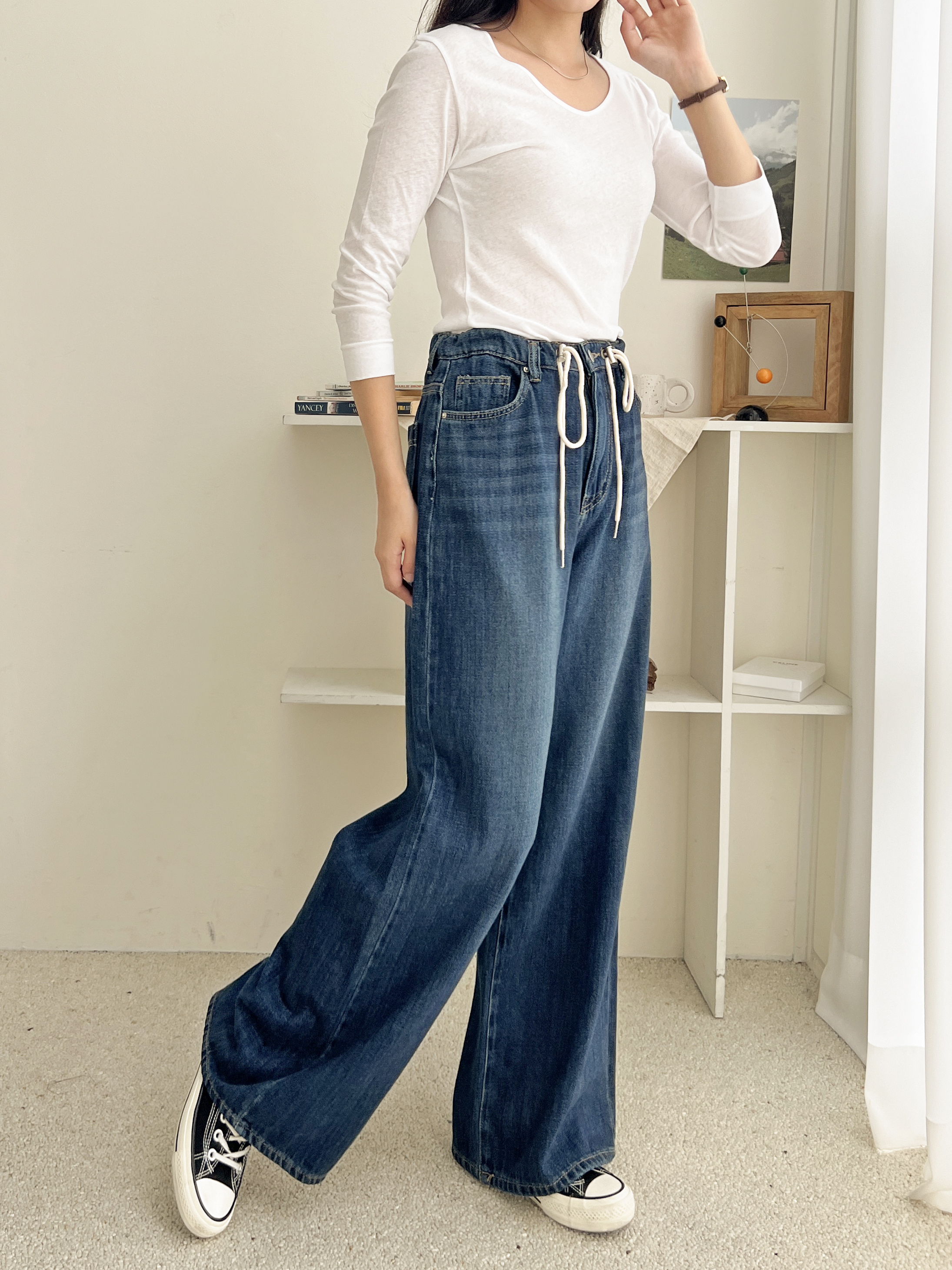 ホワイトドローコードワイドデニムパンツ | 詳細画像9