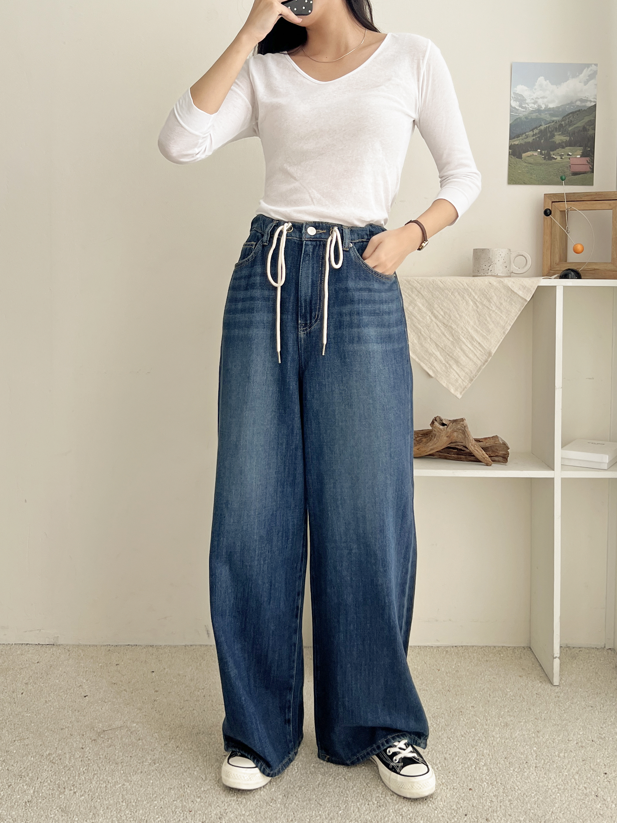 ホワイトドローコードワイドデニムパンツ | 詳細画像10