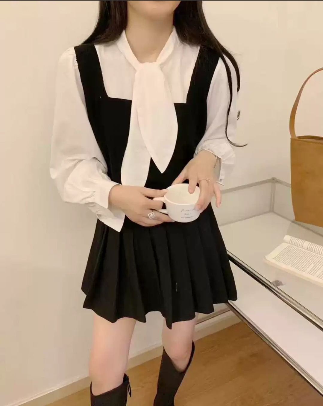 ニットビスチェレイヤード風ボウタイパフブラウス | 詳細画像10