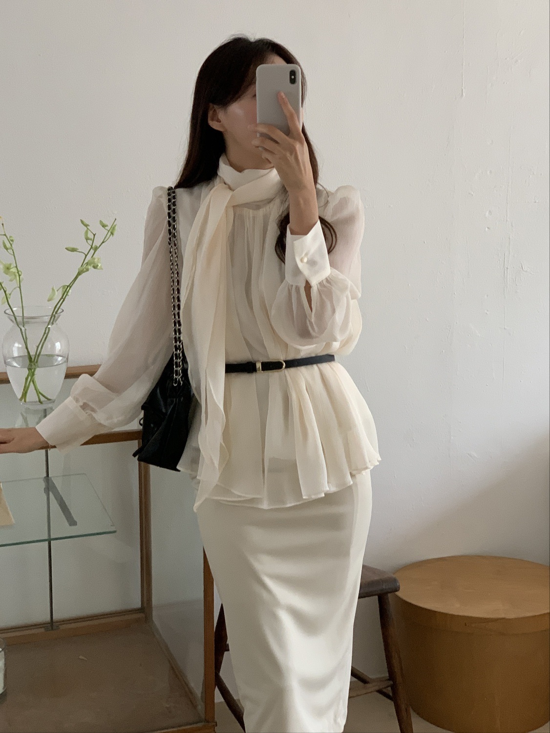 ベルト付スカーフネックフレアシフォンブラウス | 詳細画像2