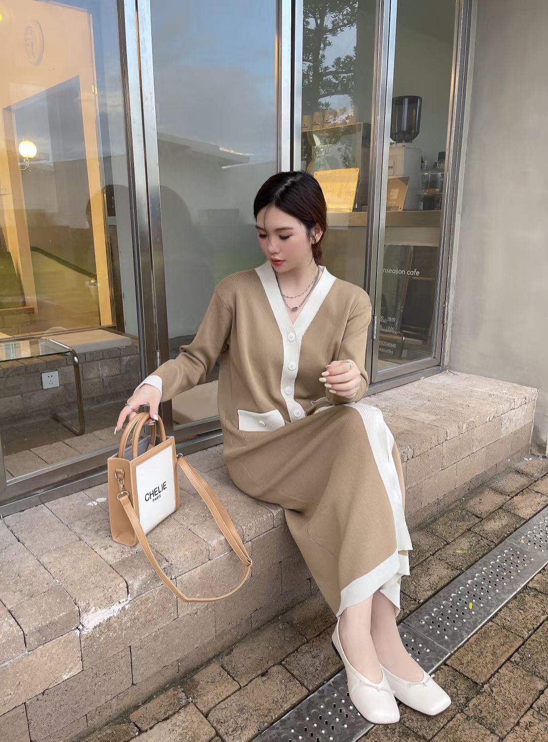 ボタン配色Vネックポケットニットワンピース | 詳細画像8