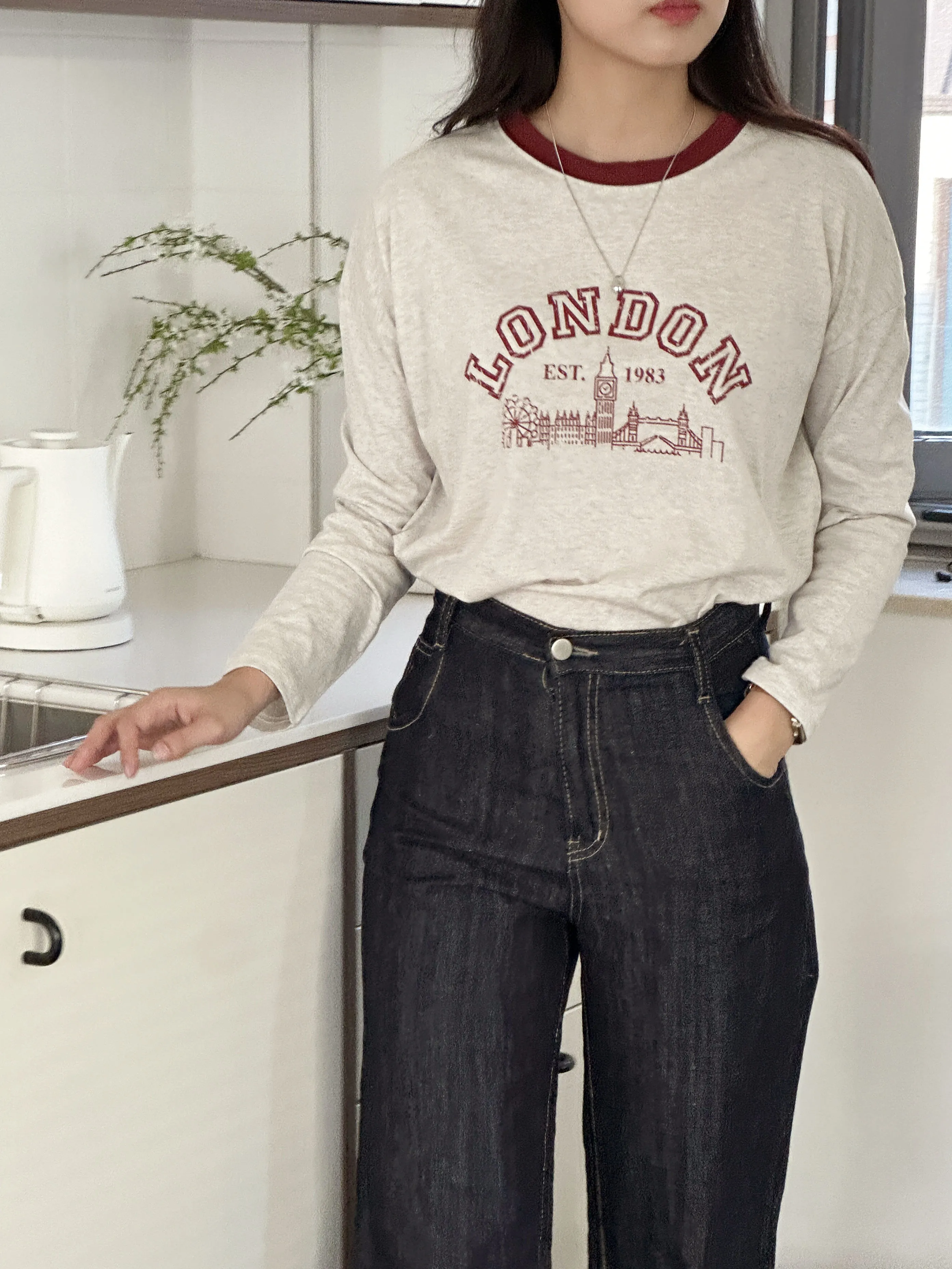 LONDONプリント配色ラウンドネックTシャツ | 詳細画像1