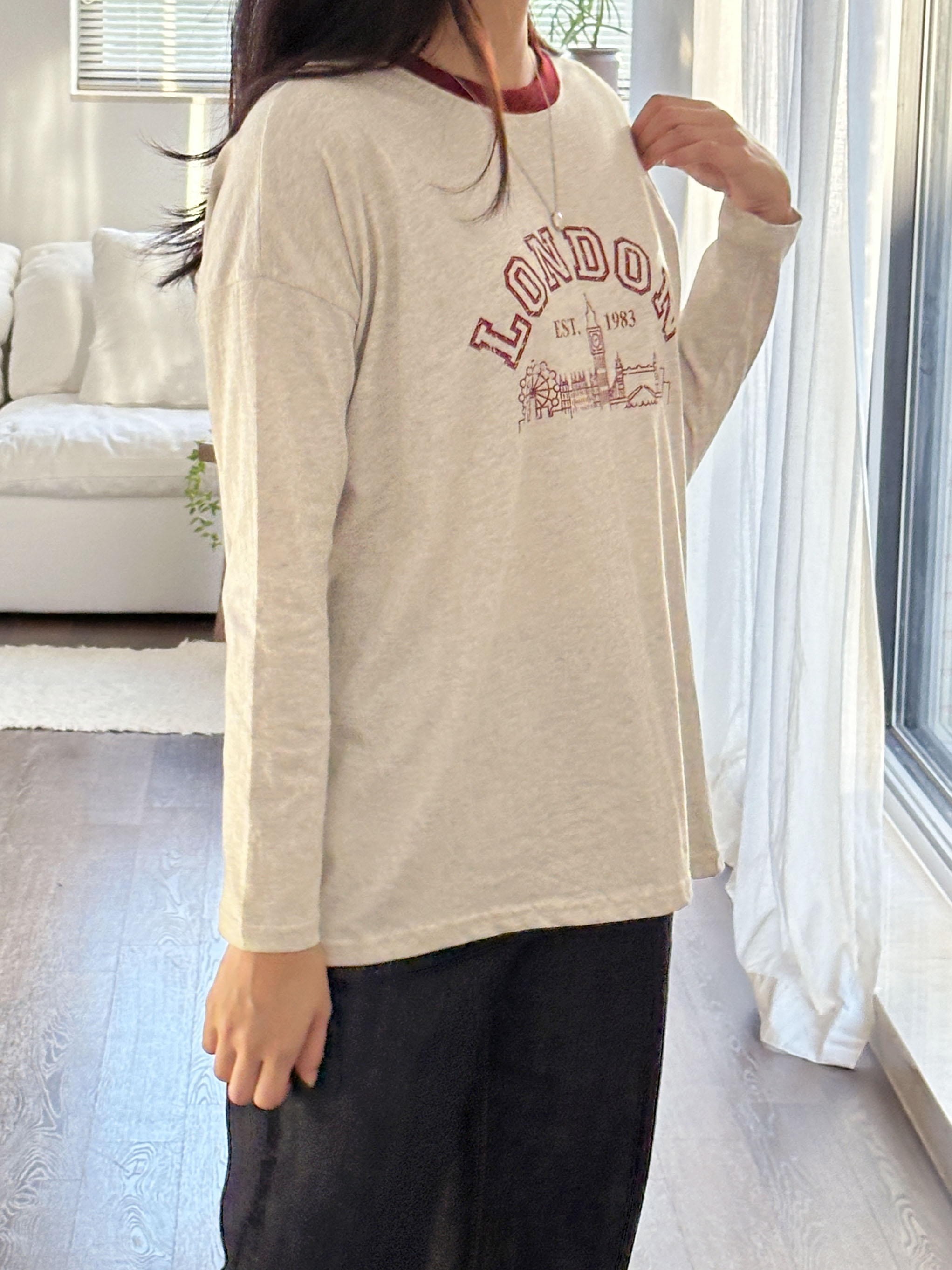 LONDONプリント配色ラウンドネックTシャツ | 詳細画像9