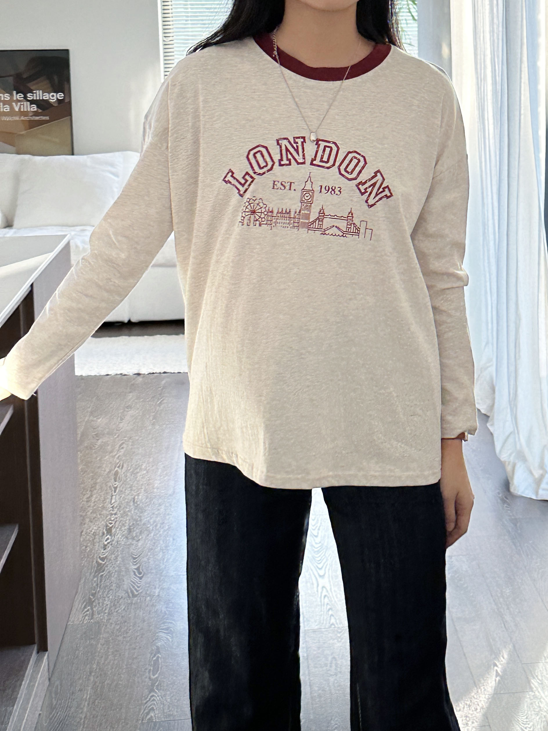 LONDONプリント配色ラウンドネックTシャツ | 詳細画像10