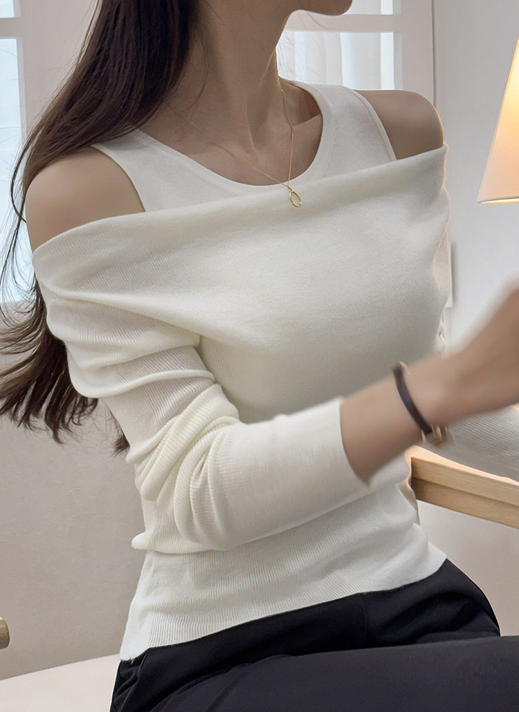 タンクトップレイヤード風オフショルニット | レディースファッション