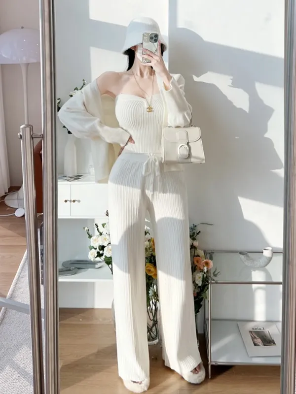 ニットチューブトップ&カーディガン&ドロストパンツ3SET | 詳細画像1