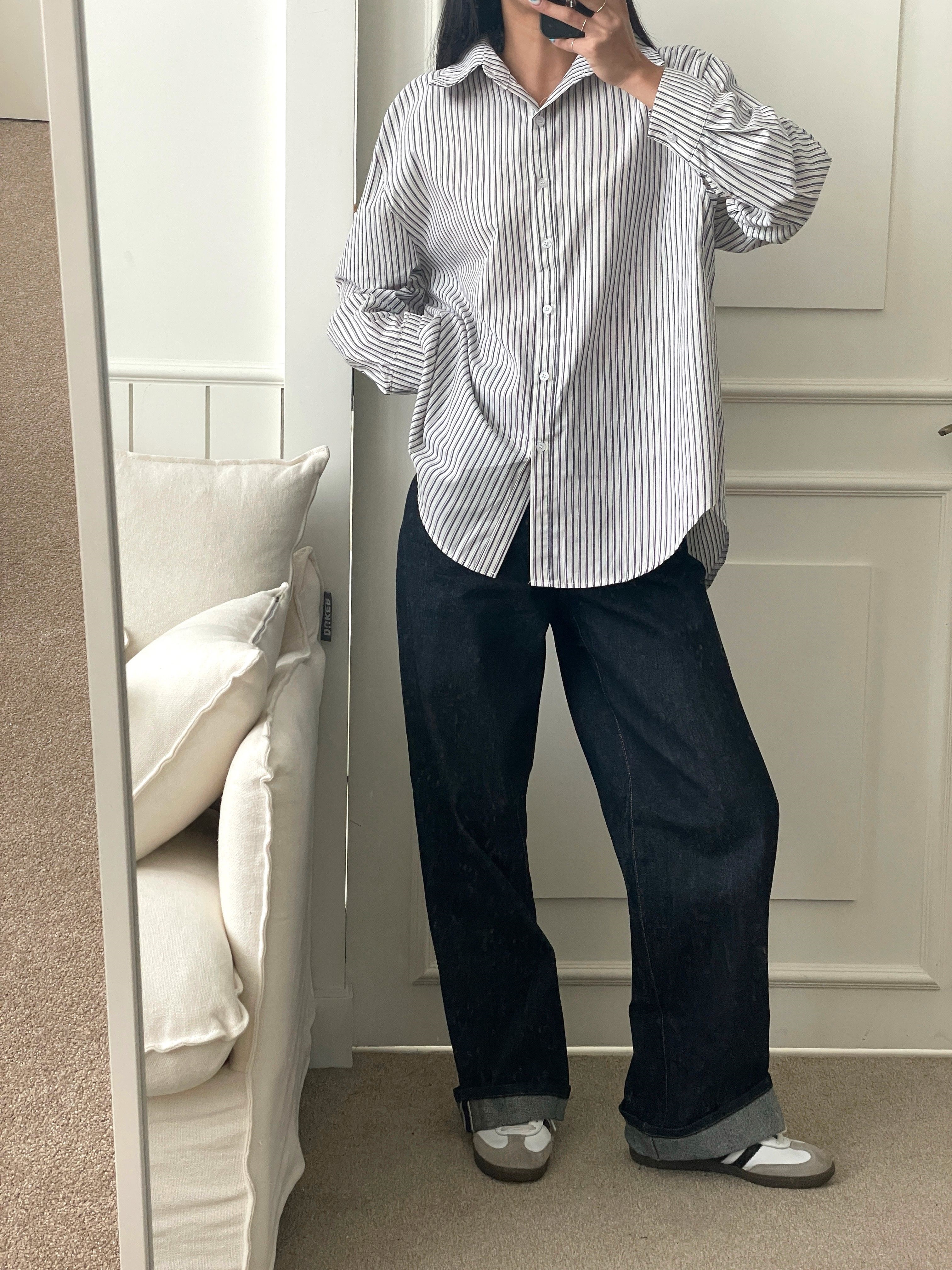 バックダイアゴナルスリットストライプシャツ | レディース