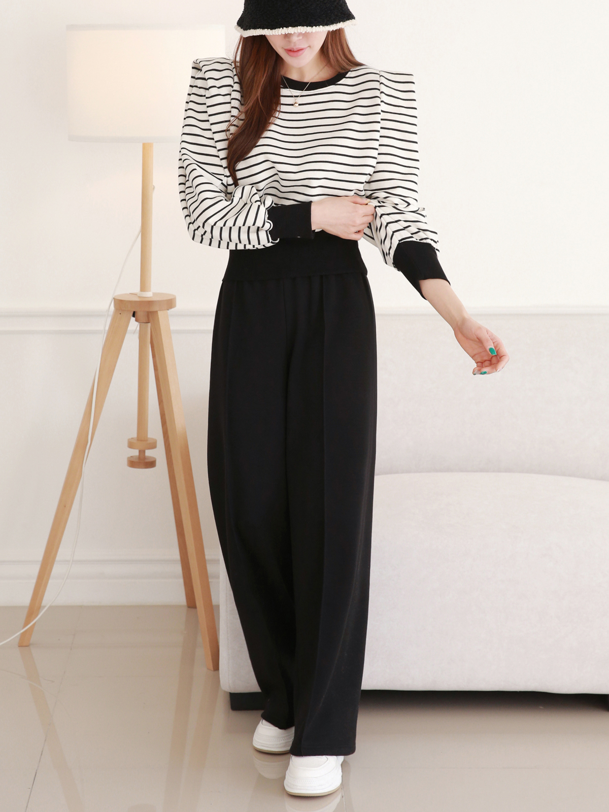 裏起毛パワショルボーダースウェット&ワイドパンツSET | 詳細画像2