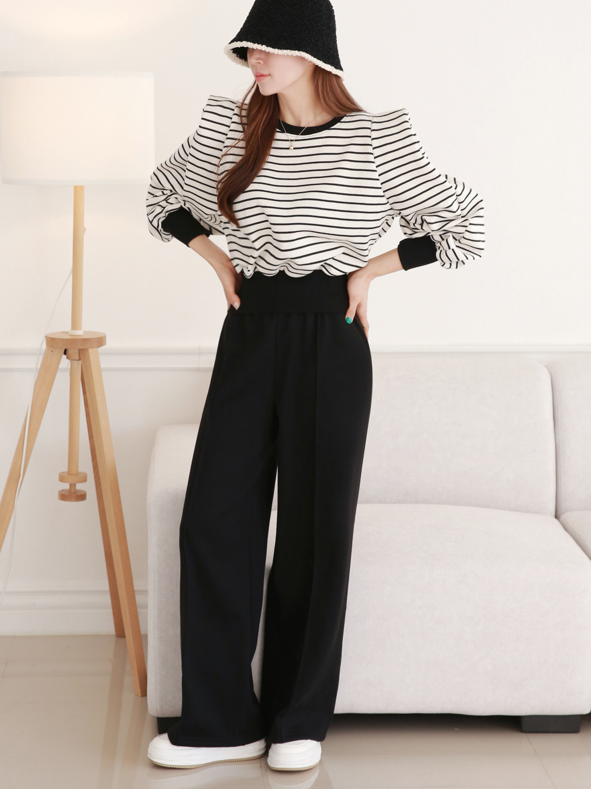 裏起毛パワショルボーダースウェット&ワイドパンツSET | 詳細画像3