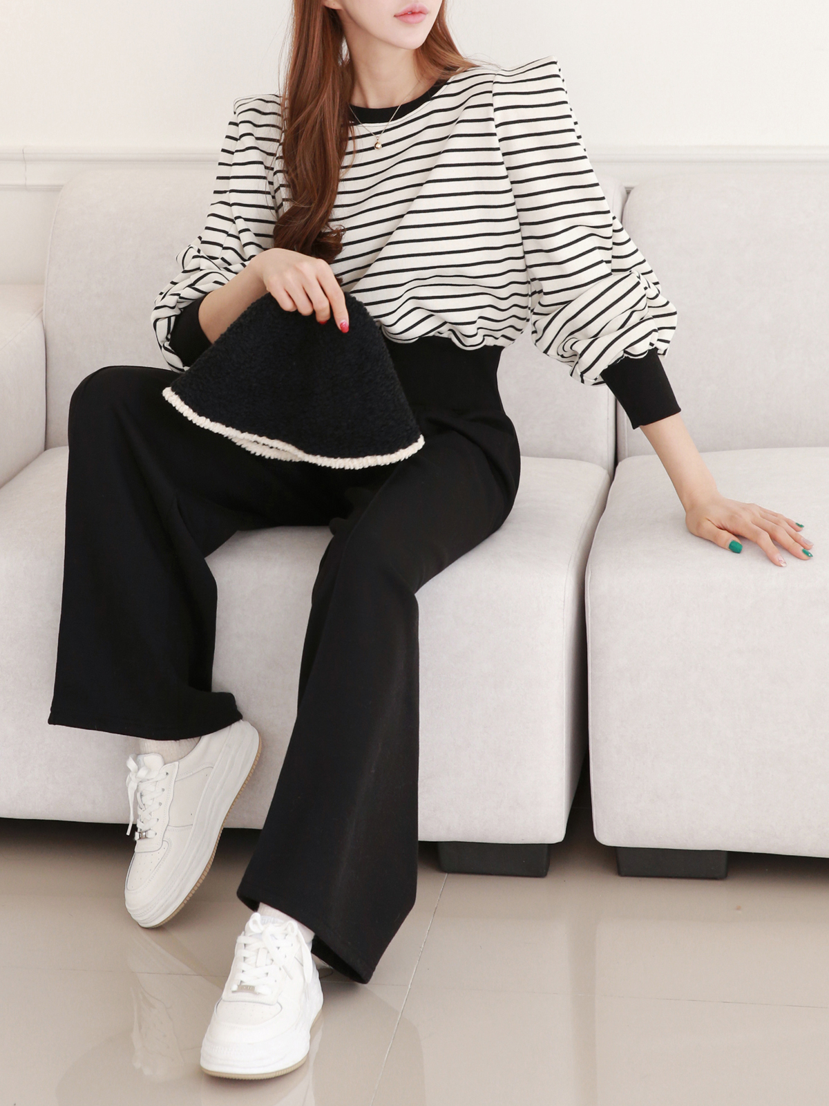 裏起毛パワショルボーダースウェット&ワイドパンツSET | 詳細画像10