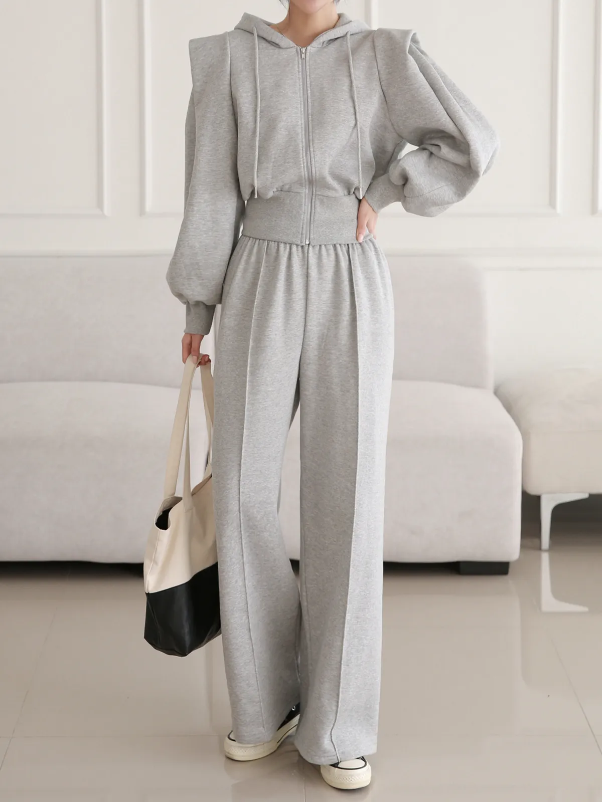 裏起毛パワショルジップアップパーカー&ワイドパンツSET | 詳細画像1