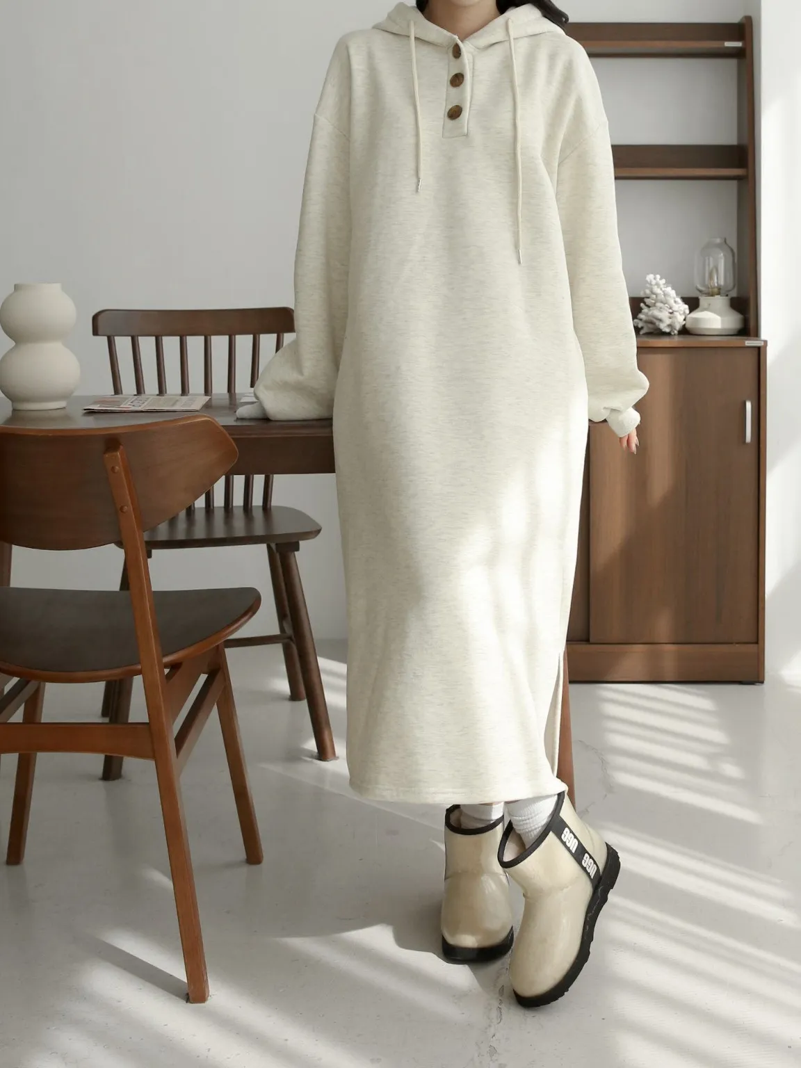 裏起毛ハーフボタンパーカーワンピース | 詳細画像1