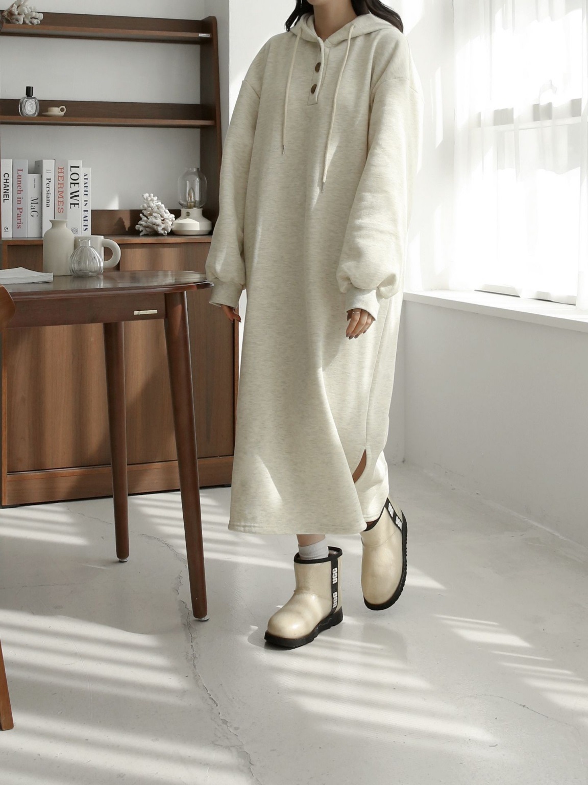 裏起毛ハーフボタンパーカーワンピース | 詳細画像4