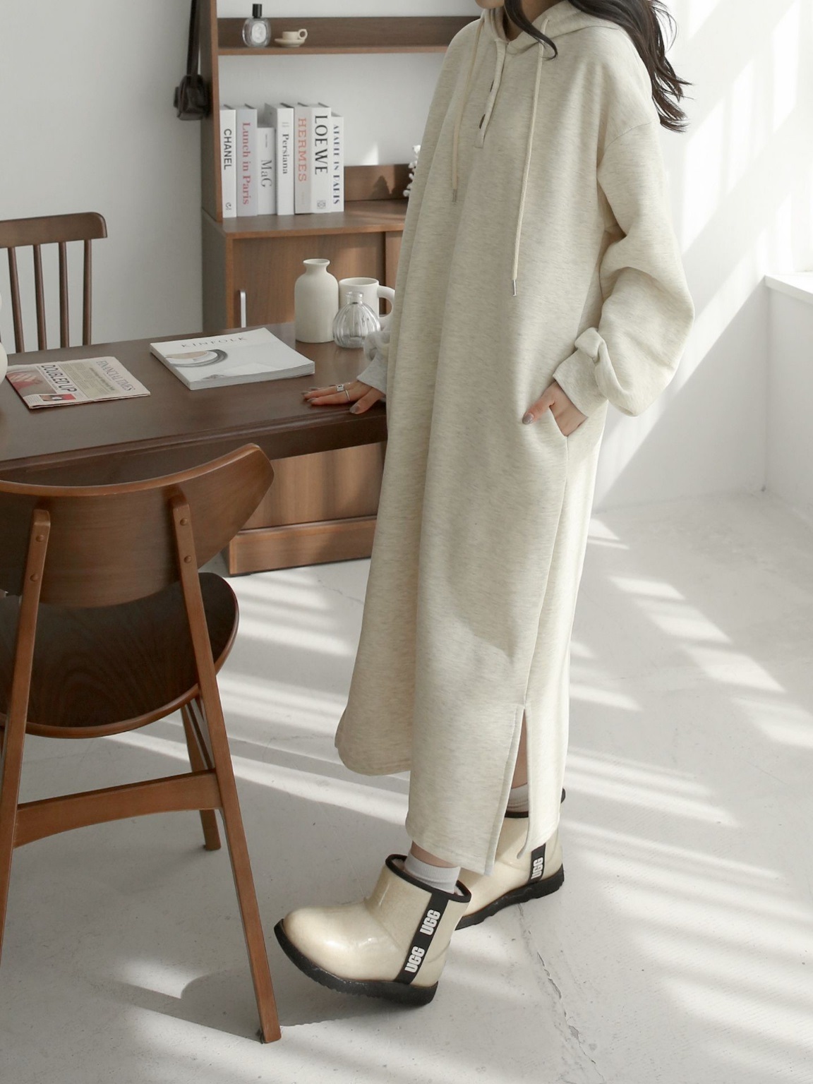 裏起毛ハーフボタンパーカーワンピース | 詳細画像5