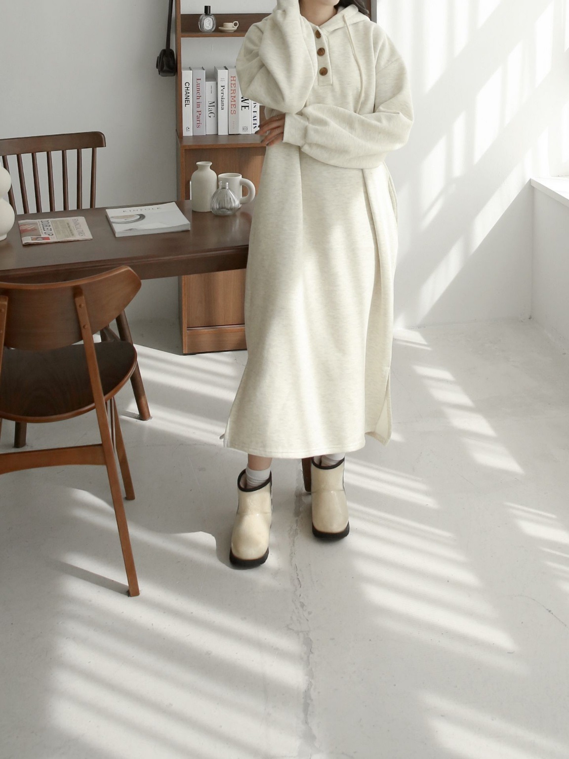 裏起毛ハーフボタンパーカーワンピース | 詳細画像6