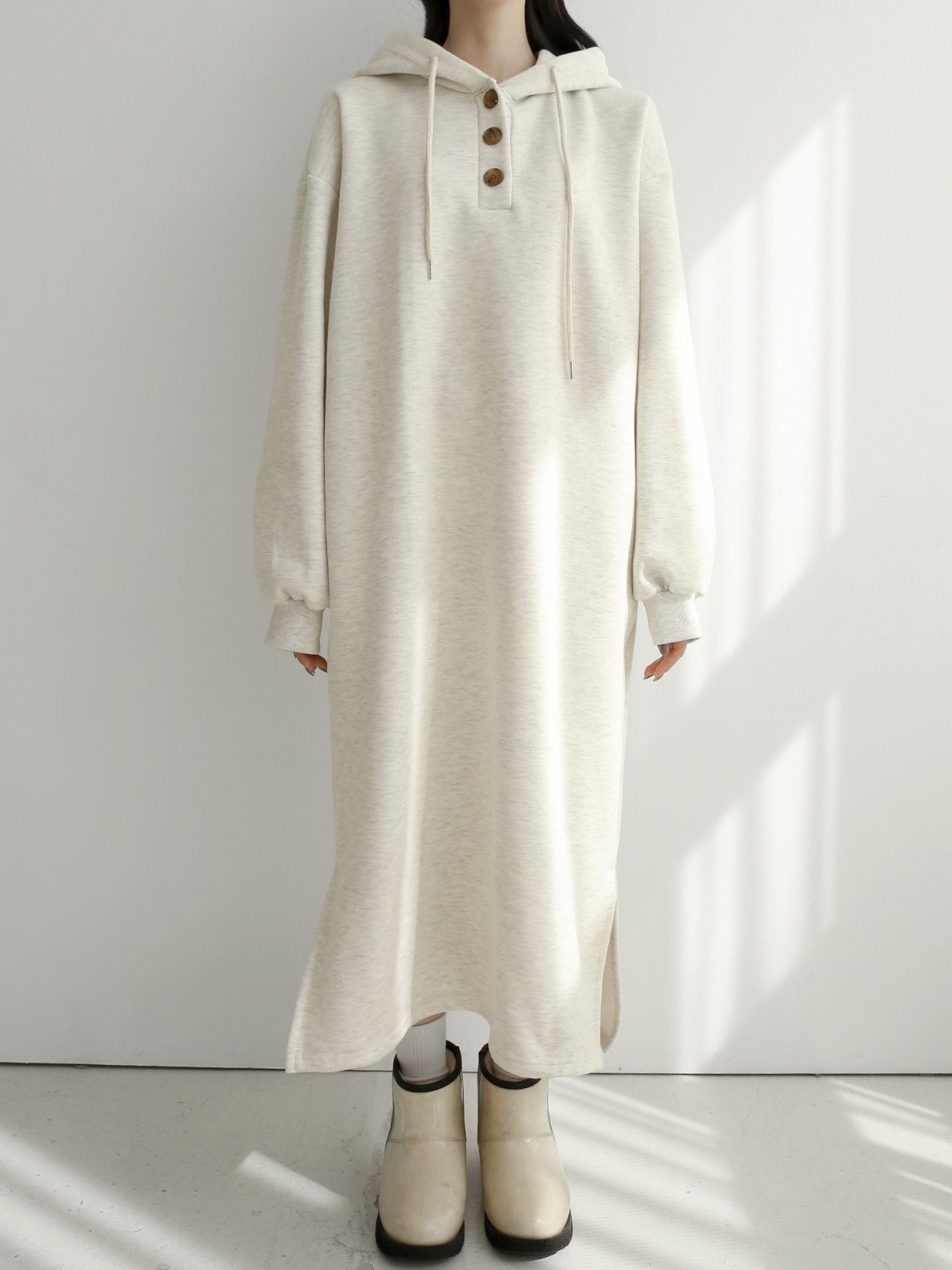 裏起毛ハーフボタンパーカーワンピース | 詳細画像9