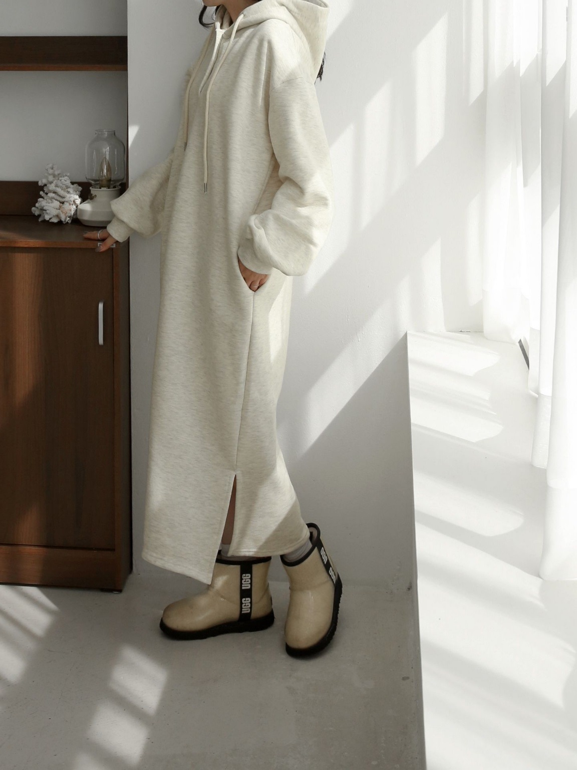 裏起毛ハーフボタンパーカーワンピース | 詳細画像10