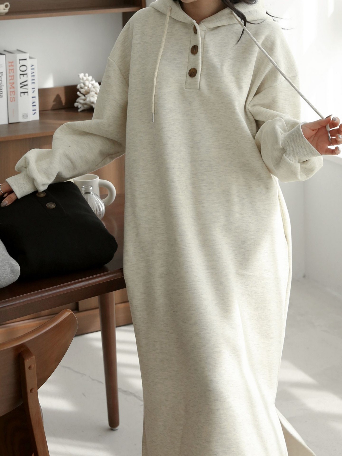 裏起毛ハーフボタンパーカーワンピース | 詳細画像14