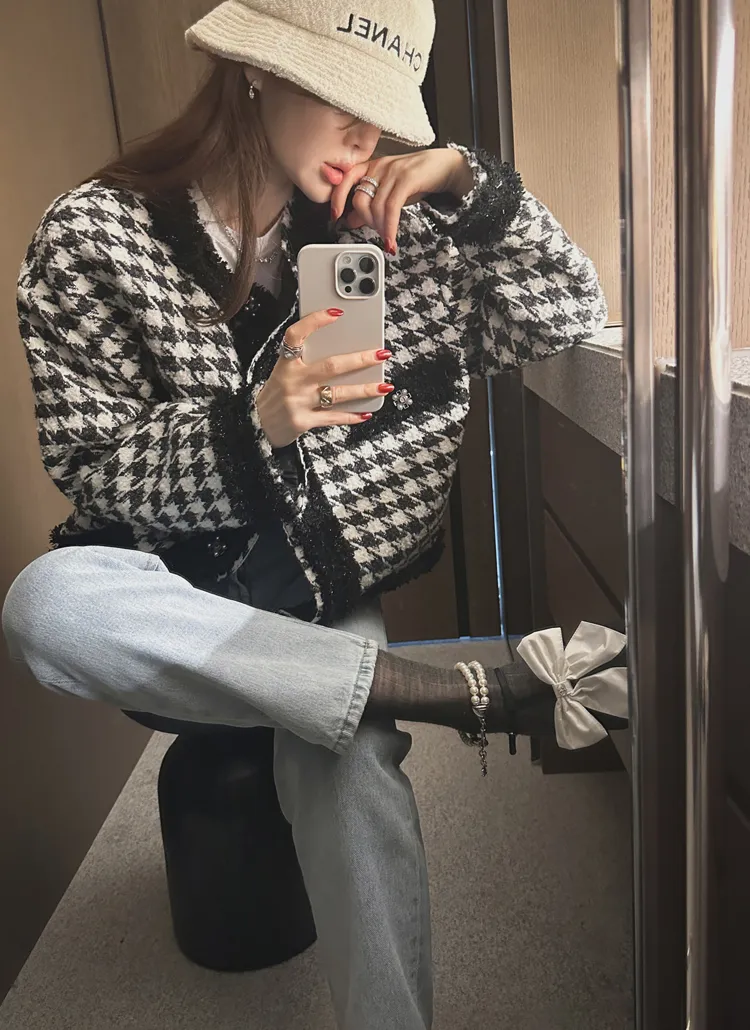 ウール混ビジューボタンハウンドツイードジャケット | partysu | 詳細画像1