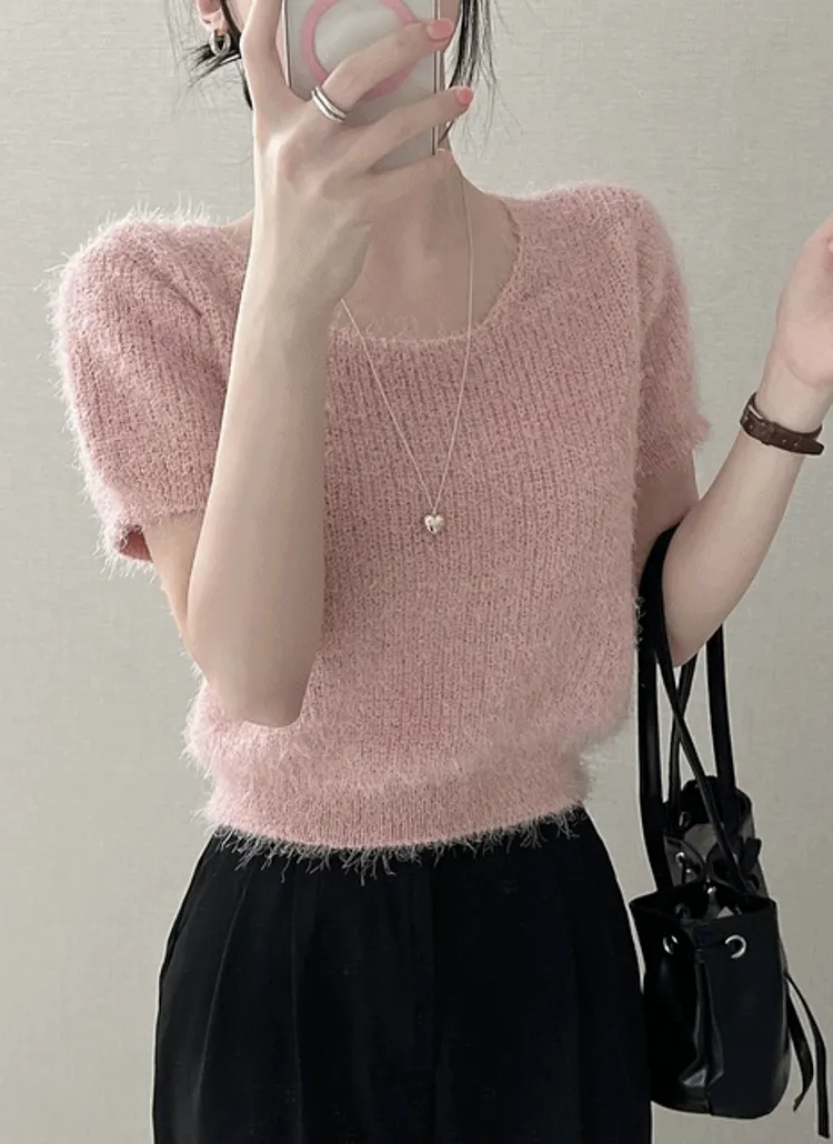 ワイドラウンドヘアリー半袖ニット | NEEDON | 詳細画像1