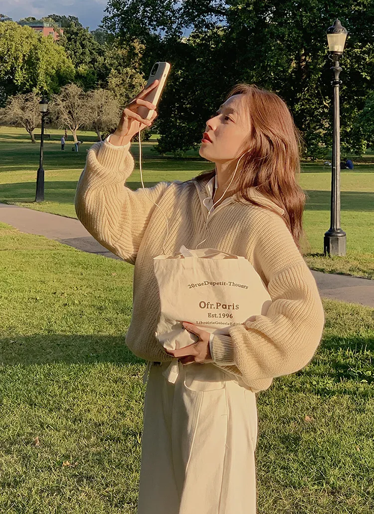 2WAYハーフジップミドルゲージニット | hotping | 詳細画像1