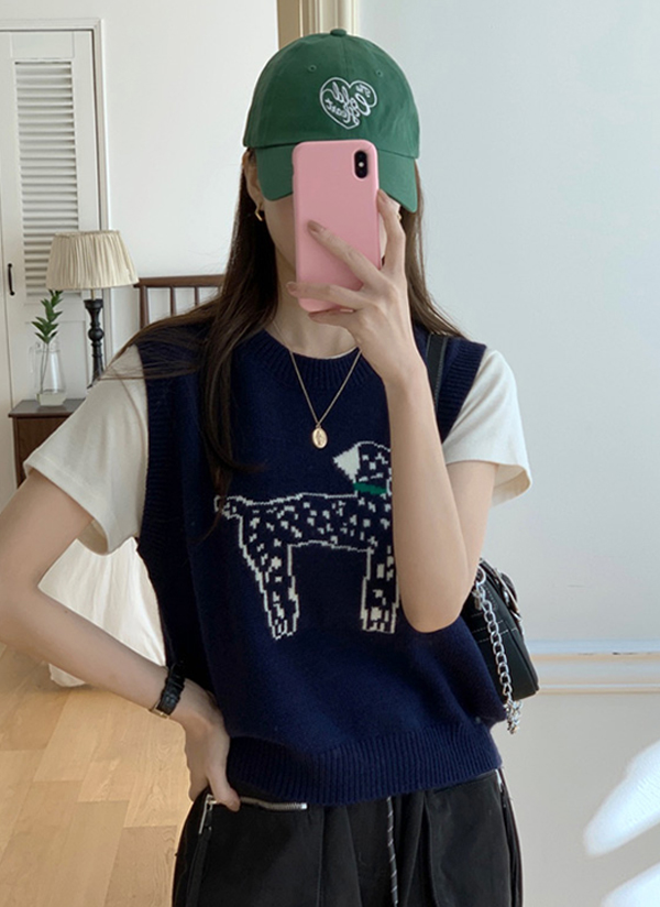 ダルメシアン刺繍ニットベスト | レディースファッション通販 - DHOLIC