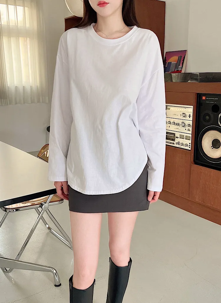 ディープスリットラウンドヘム長袖Tシャツ | dearsera | 詳細画像1