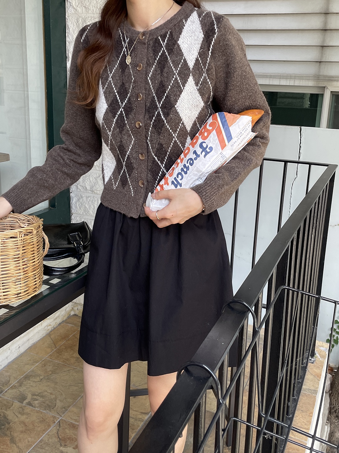 ラウンドネックアーガイルカーディガン | レディースファッション通販