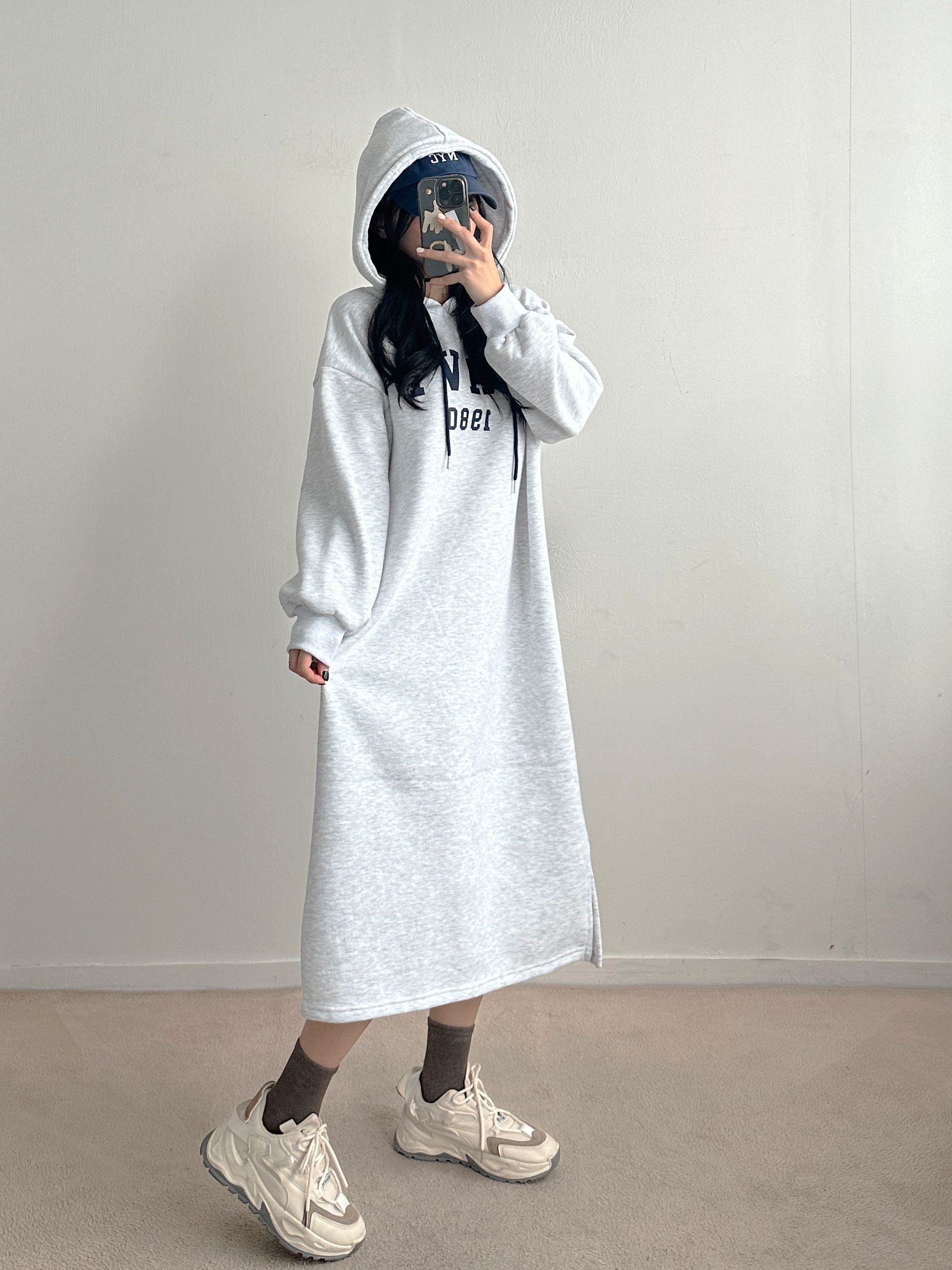裏起毛NAVYスリットパーカーワンピース | 詳細画像2